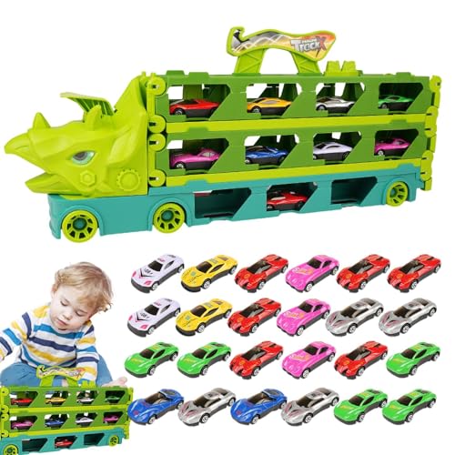 SOYDAN Dino-Transportträger-LKW | LKW-Spielzeug mit 24 Rückzugsautos - Solides Dinosaurier-LKW-Dinosaurier-Spielzeug, Geschenk für Weihnachten, Geburtstag, Feiertag, Jahrestag von SOYDAN