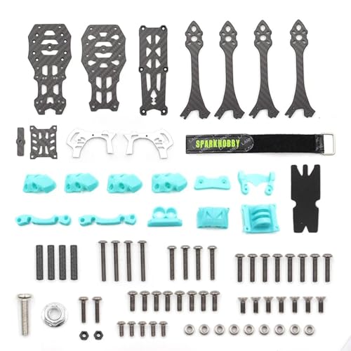 MARK5 12,7 cm FPV Kohlefaserrahmen, 225 mm Radstand, 5 mm Arm, kompatibel mit 19–20 mm breiten Objektiven für 12,7 cm Propeller-Quadcopter (mit blauem Druck) von SPARKHOBBY