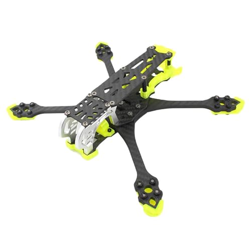 MARK5 12,7 cm FPV Kohlefaserrahmen, 225 mm Radstand, 5 mm Arm, kompatibel mit 19–20 mm breiten Objektiven für 12,7 cm Propeller-Quadcopter (mit gelbem Druck) von SPARKHOBBY