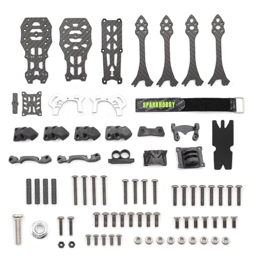 MARK5 12,7 cm FPV Kohlefaserrahmen, 225 mm Radstand, 5 mm Arm, kompatibel mit 19–20 mm breiten Objektiven für 12,7 cm Propeller-Quadcopter (mit schwarzem Druck) von SPARKHOBBY