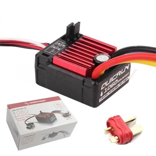 SPARKHOBBY QuicRun 1060 60A Gebürsteter elektronischer Geschwindigkeitsregler für HobbyWing ESC 2-3S Lipo SBEC 6V 3A Wasserdicht Staubdicht für 1:10 Sport (1060 60A T Plug-M) von SPARKHOBBY