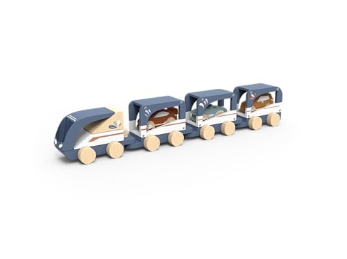 SPEEDY MONKEY Autotransporter Zug Holzfahrzeugträger für 1 Jahr alte Junge Spielzeug, Lernspielzeug für 2 Jahre, Entwicklung motorischer Fähigkeiten - Ungiftige Farbe, FSC-Zertifiziert von SPEEDY MONKEY