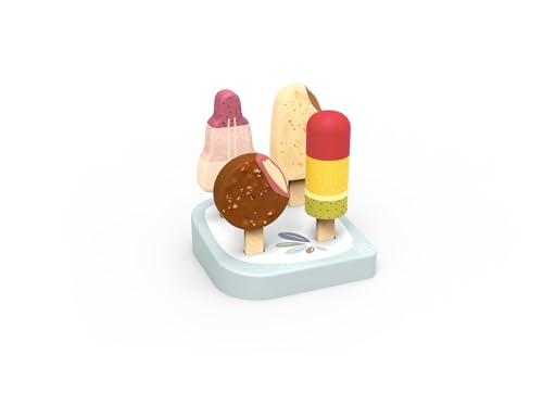 Speedy Monkey Eiscreme-Spielzeug-Barständer, inklusive 4 speziellen Leckereien und Holzständer. Tolles Kinderspielzeug ab 3 Jahren, lebendige Farben, FSC-zertifiziertes Holz, sichere, ungiftige Farbe von SPEEDY MONKEY