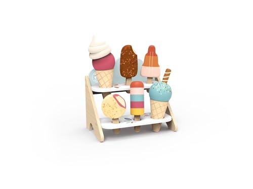 Speedy Monkey Eisdiele – Eiscreme-Spielzeug für Kinder | Enthält 6 lebendige Eiscreme, stabiler Ständer, Zubehör, leicht zu reinigendes Spielzeugfutter | FSC-zertifiziertes Holz-Küchenspielzeug ab 3 von SPEEDY MONKEY