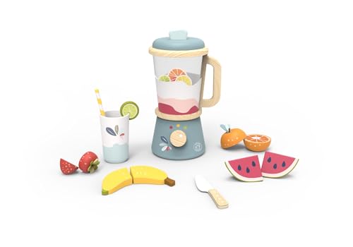 Speedy Monkey Holzspielzeug Blender - Inklusive Holzdeckel, Messer, Tasse, Strohhalm & Obststücke | Spielküche Zubehör für Jungen & Mädchen Spielzeug | Kinder Spielzeugküche | Spielküche | von SPEEDY MONKEY
