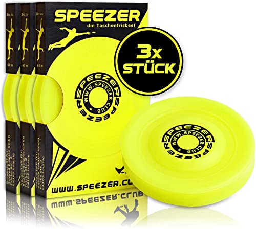 SPEEZER® Mini Frisbee 3er Set – die gelbe Wurfscheibe ist das Outdoor Fun Sport Gadget – klein u. Soft passt die Frisbee-Scheibe in Jede Hosentasche u. ist das Wurfspiel für Kinder o. Profis von SPEEZER