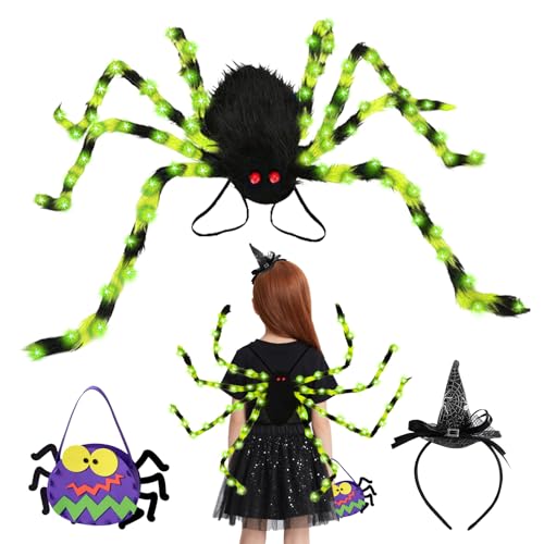 Halloween Kostüme Spinne Rucksack,Halloween Riesenspinne Rucksack kostüm mit 8 modi Lichtern,Halloween Giant Spider Dekorationen mit Haarreif Spinnenkostüm für Erwachsene Kinder Karneval Party-Grün Halloween Kostüme Spinne Rucksack,Halloween Riesenspinne Rucksack kostüm mit 8 modi Lichtern,Halloween Giant Spider Dekorationen mit Haarreif Spinnenkostüm für Erwachsene Kinder Karneval Party-Grün von SPERMUOY