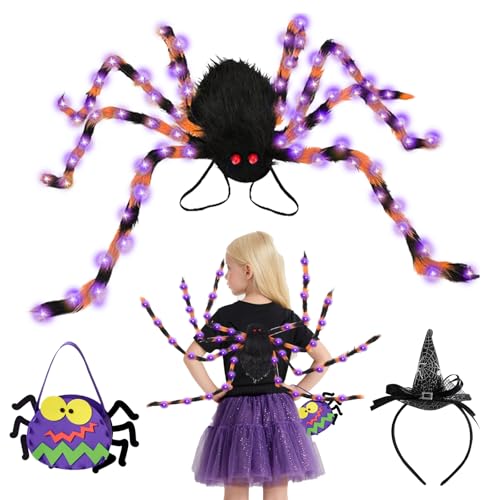 Halloween Kostüme Spinne Rucksack,Halloween Riesenspinne Rucksack kostüm mit Haarreif Tragetasche,Halloween Giant Spider Dekorationen Spinnenkostüm für Erwachsene Kinder Karneval Party-Orange von SPERMUOY