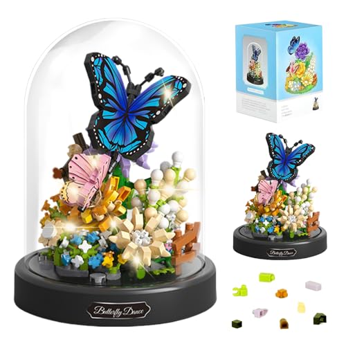 SPERMUOY Bausteine Blume,Klemmbausteine Blumen Künstliche Blumen Bausatz DIY Bauspielzeugsets Bouquet Baustein mit Staubdichte Kuppel Und Sockel,Blumen Bausteine Set von SPERMUOY