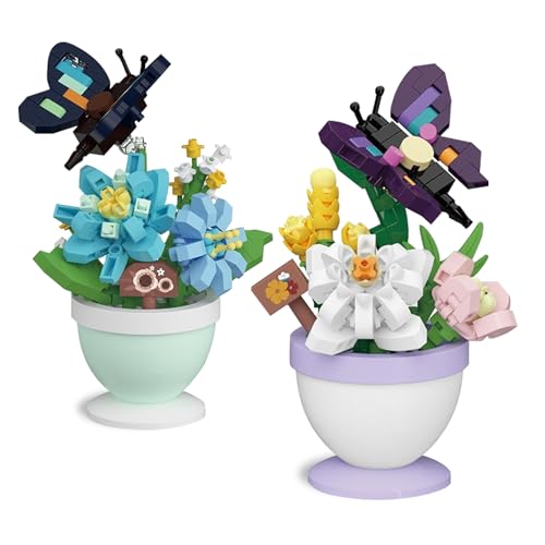SPERMUOY Blumen Bausteine Set,2 Stück klemmbausteine Blumen Künstliche Blumen Bausatz DIY Bauspielzeugsets Bouquet Baustein,Blumenstrauß Bausteinset für Mädchen Jungen von SPERMUOY