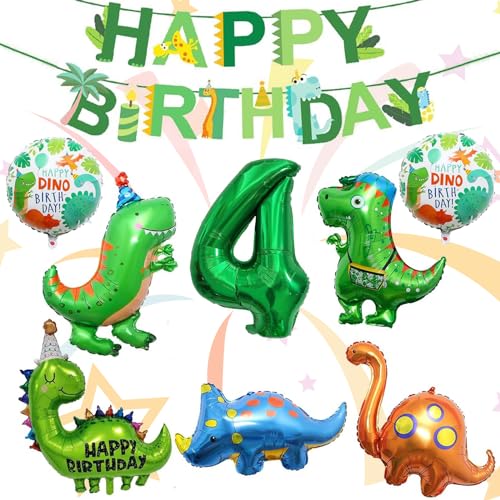 SPERMUOY Dino Geburtstag Deko 4 Jahre,dinosaurier Geburtstagsdeko Jungen,Dinosaurier Deko Kindergeburtstag Dinosaurier Luftballons Grün Dschungel Geburtstag Dekoration Junge Mädchen von SPERMUOY
