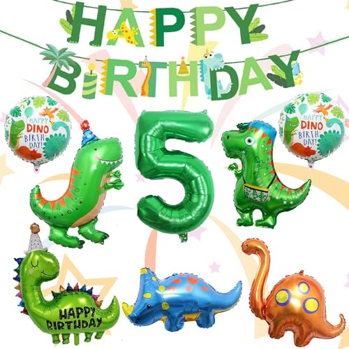 SPERMUOY Dino Geburtstag Deko 5 Jahre junge,dinosaurier Geburtstagsdeko Jungen,Dinosaurier Deko Kindergeburtstag Dinosaurier Luftballons Grün Dschungel Geburtstag Dekoration Junge Mädchen von SPERMUOY