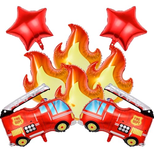 SPERMUOY Feuerwehr geburtstag deko,8 Stück Feuerwehr luftballon Feuerwehrauto Deko Geburtstag Feuerwehrauto Dekoration Junge Kindergeburtstag Deko Feuerwehrmann, Folienballon Luftballon von SPERMUOY