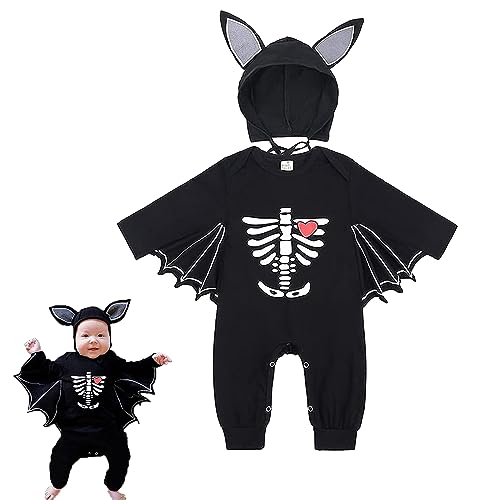 SPERMUOY Halloween Fledermaus Jumpsuit Sets,Halloween Fledermaus Overall Jumpsuit mit Hut,Jungen Mädchen Fledermaus Halloween Kostüm für Halloween Cosplay Party（80） von SPERMUOY