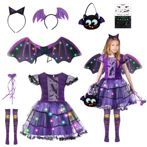 SPERMUOY Fledermaus kostüm mädchen,Halloween kostüm mädchen fledermaus mit Fledermausflügel und Fledermaus kleid,Halloween kostüm Fledermau-s Mädchen für Karneval Party Tutu Kleid Fasching von SPERMUOY
