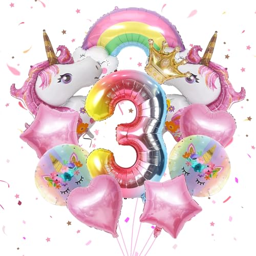 SPERMUOY Einhorn deko kindergeburtstag 3 jahre Mädchen,Einhorn geburtstagsdeko Mädchen 3 Jahre,Einhor Luftballons Geburtstagsdeko,Einhorn Ballons für Mädchen Geburtstags Festival Party Dekoration von SPERMUOY