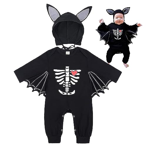 SPERMUOY Halloween Fledermaus Strampler Outfits Set,Unisex Fledermaus Kostüm Strampler mit Hut, Unisex Fledermaus Kostüm Strampler für Halloween Cosplay Party（90） von SPERMUOY