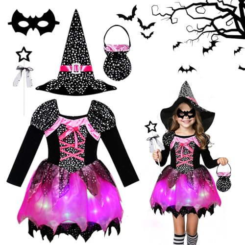 SPERMUOY Halloween Kinder Hexenkostüm mädchen,Hexenkleid Mädchen mit Hexenhut Kinder Hexenkostüm Halloween Kinder Kostüm Hexen für Hallowee-n Karneval Cosplay Party-120 von SPERMUOY