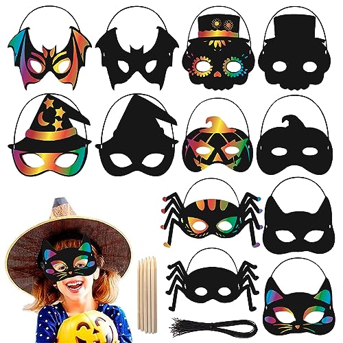 SPERMUOY Halloween Kratzbilder 12 Stück Kratzbilder Masken,Halloween Kratzbilder mit Elastischen Kordeln und Holz Stylus,Kratzen Regenbogen Bastelset für Kinder Ostern Halloween Party Zubehör SPERMUOY Halloween Kratzbilder 12 Stück Kratzbilder Masken,Halloween Kratzbilder mit Elastischen Kordeln und Holz Stylus,Kratzen Regenbogen Bastelset für Kinder Ostern Halloween Party Zubehör von SPERMUOY