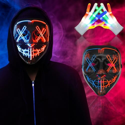 SPERMUOY Halloween LED Maske mit Handschuhen - Leuchtende Maske für Herren & Damen Cosplay Kostüm Dekoration Karneval SPERMUOY Halloween LED Maske mit Handschuhen - Leuchtende Maske für Herren & Damen Cosplay Kostüm Dekoration Karneval von SPERMUOY