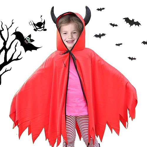 SPERMUOY teufel kostüm kinder,Kinder Rot Teufelsumhang mit kapuze Teufelskostüm,Halloween Teufelkostüm Kostuem für Kinder Halloween Kostüm Masquerade von SPERMUOY