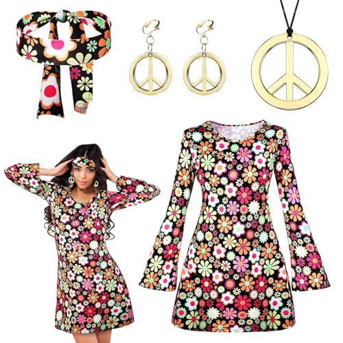 SPERMUOY Hippie Kostüm Damen,60er 70er Jahre Bekleidung Damen mit Halskette Ohrringe,Hippie kostüm damen accessoires Disco Fever Kleidung Frau Frauen Hippie Kleid Damen für Karneval Motto Party-M SPERMUOY Hippie Kostüm Damen,60er 70er Jahre Bekleidung Damen mit Halskette Ohrringe,Hippie kostüm damen accessoires Disco Fever Kleidung Frau Frauen Hippie Kleid Damen für Karneval Motto Party-M von SPERMUOY