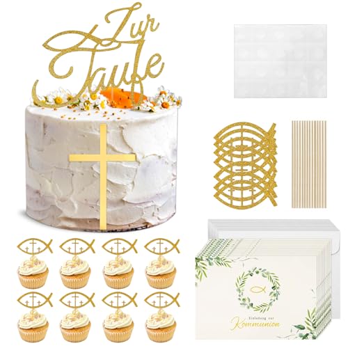 SPERMUOY Taufe Tortendeko Kommunion - 25 Stück Cake Topper mit Kreuz für Mädchen - Kuchen Dekoration für Taufe und Kommunion von SPERMUOY