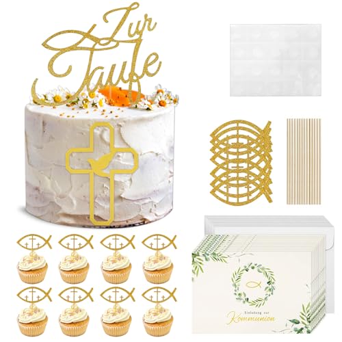 SPERMUOY Tortendeko kommunion,Zur taufe tortendeko 25 Pcs Cake topper kommunion mit Kreuz Taufe Kuchen Dekoration tortendeko kommunion mädchen junge für Taufe von SPERMUOY