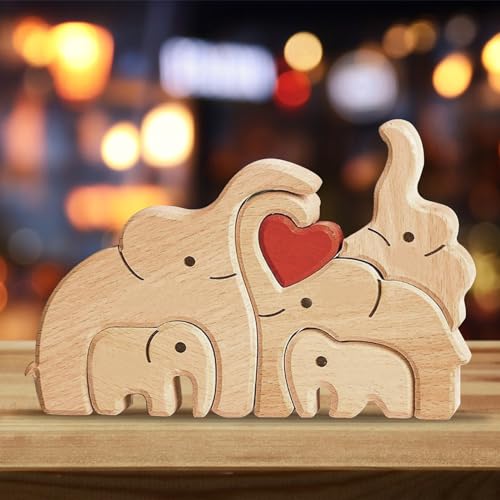 SPERMUOY Familie Holz Puzzle,Personalisiertes Holzkunstpuzzle Elefanten Familien Puzzle aus Holz, personalisierte Familie Holz Familie Puzzle Geschenk, Geschenk für Familie von SPERMUOY