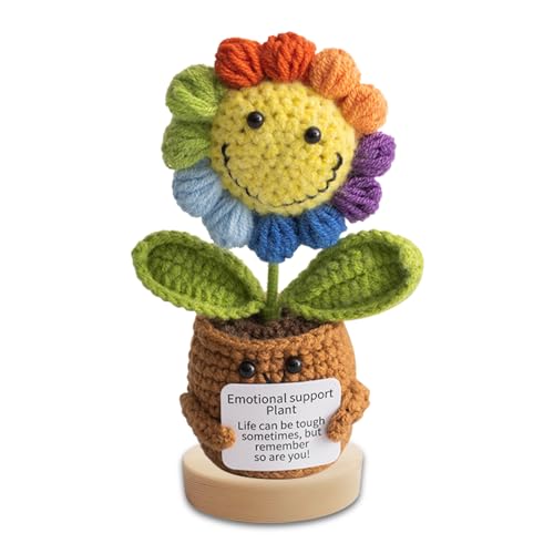 SPERMUOY Pocket Hug Positive Sonnenblume,Glücksbringer Positive Kreative Strickwolle Blume Positive Kartoffel Deutsch Mutmacher Geschenk, Geschenk zum Abschluss von SPERMUOY