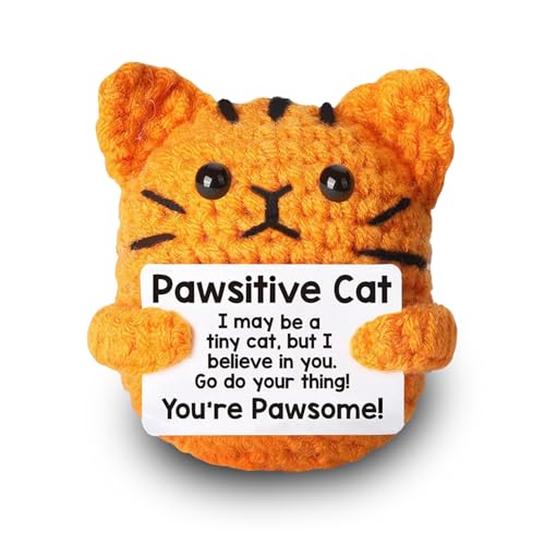 SPERMUOY Positive Katze Geschenke,Gehäkelte Kuscheltiere Katzen Handgemachte Häkel Puppe,Glücksbringer und Taschenumarmung, Emotional Support Geschenk, Mutmacher Geschenk für Geburtstag von SPERMUOY