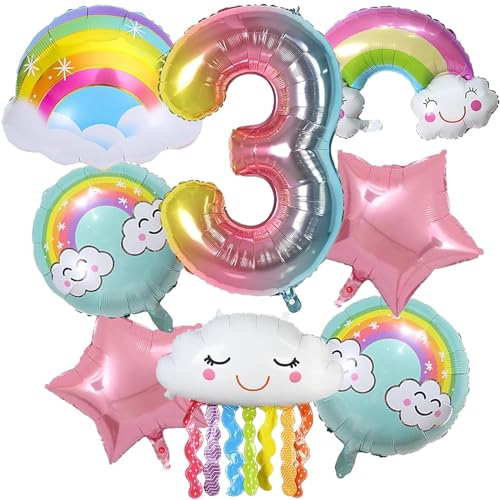 SPERMUOY Regenbogen deko kindergeburtstag Mädchen,Regenbogen Geburtstagsdeko Mädchen 3 Jahr,Regenbogen Wolken Geburtstags Dekoration Luftballons für Mädchen Geburtstag Deko von SPERMUOY