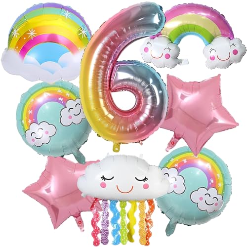 SPERMUOY Regenbogen Geburtstagsdeko Mädchen 6 Jahr,regenbogen party deko geburtstagsdeko regenbogen mädchen,Regenbogen Wolken Geburtstags Dekoration Luftballons für Mädchen Geburtstag Deko von SPERMUOY