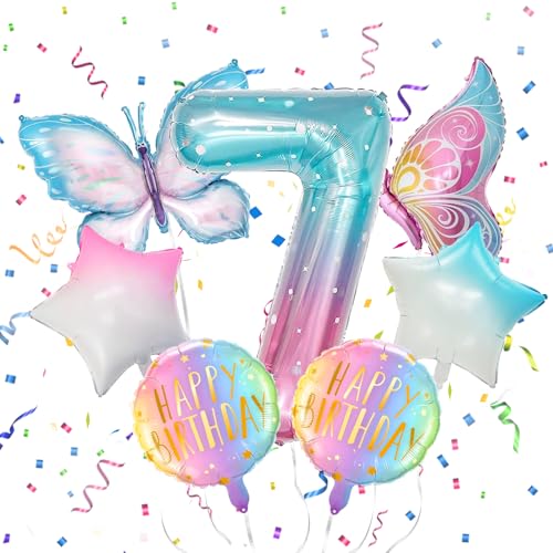 SPERMUOY Schmetterling deko geburtstag Mädchen 7 jahre,7 Stück Schmetterlingsballons Bunt Schmetterlinge Geburtstagsdeko,7. Kinder Mädchen Geburtstag Schmetterling Themen Party von SPERMUOY