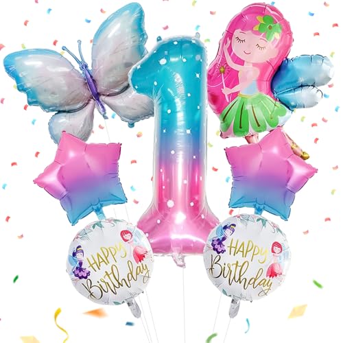 SPERMUOY Schmetterling Folienballon 1 Jahre Geburtstag Deko,Schmetterling Deko Geburtstag Mädchen,Geburtstagsdeko Schmetterlinge mädchen,Bunt Schmetterling ballon für Mädchen Geburtstag Deko von SPERMUOY