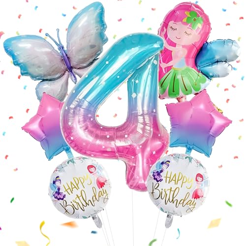 schmetterling geburtstag deko 4 jahre,7 Stück Schmetterlingsballons Bunt Schmetterlinge Geburtstagsdeko,4. Kinder Mädchen Geburtstag Schmetterling Themen Party von SPERMUOY