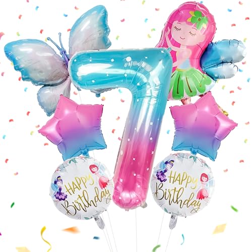 schmetterling geburtstag deko 7 jahre,7 Stück Schmetterlingsballons Bunt Schmetterlinge Geburtstagsdeko,7. Kinder Mädchen Geburtstag Schmetterling Themen Party von SPERMUOY