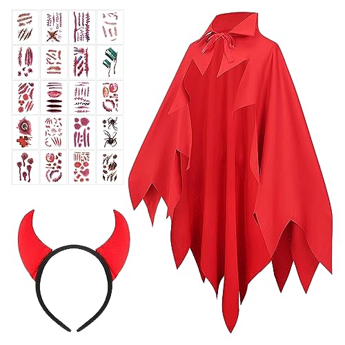 SPERMUOY Teufel kostüm kinder jungen,Halloween Kostüm Kinder Teufelkostüm mit Teufelshörner Haarreif Rot und 20pcs Halloween Tattoo Aufkleber,Rot Teufelskostüm Umhang für Halloween Cosplay Kostüm SPERMUOY Teufel kostüm kinder jungen,Halloween Kostüm Kinder Teufelkostüm mit Teufelshörner Haarreif Rot und 20pcs Halloween Tattoo Aufkleber,Rot Teufelskostüm Umhang für Halloween Cosplay Kostüm von SPERMUOY