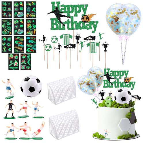 SPERMUOY Tortendeko Fussball,35 Stück Fußball Tortendeko Set Fussball Deko Geburtstag mit Aufkleber,Tortenaufleger Fussball Deko Torte Kuchendeko Fussball Geburtstag für Junge Fußball Party von SPERMUOY