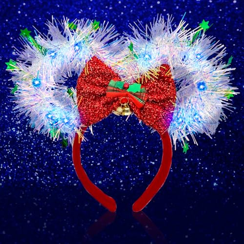 SPERMUOY Glitzer haarreif LED Haarreif,silvester haarreif Weihnachtshaarreifen kopfschmuck Weihnachts mit ohrringe,haarreifen damen weihnachten von SPERMUOY