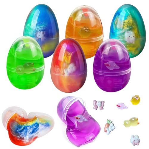 SPERMUOY Ei Schleim Kit,6 Pcs Schleim Eier Set, Galaxy Egg Slime Kit Crystal Clay Schleim Spielzeug,Ostern Kinder Partygeschenke Zubehör, Ostereiersuche, Osterkörbchenfüller von SPERMUOY