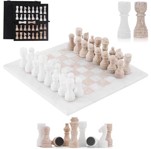 SPESHSTONES Marble Chess Set 12 Inch White & Travertin Checkers Board Game with Pieces 2 Extra Queens and Storage Box Strategy Set for Adults & Family Travel Tabletop Play SPESHSTONES Marble Chess Set 12 Inch White & Travertin Checkers Board Game with Pieces 2 Extra Queens and Storage Box Strategy Set for Adults & Family Travel Tabletop Play von SPESHSTONES