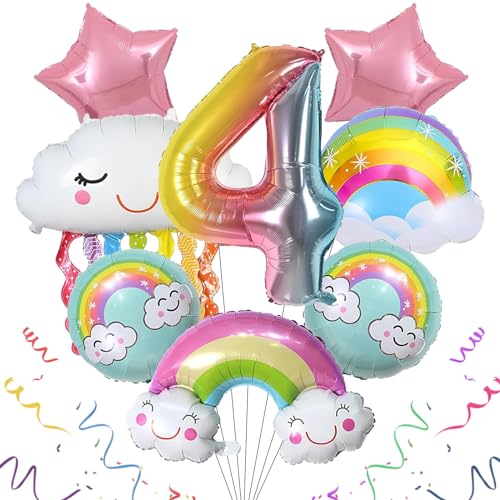 SPHERETRON Regenbogen Geburtstagsdeko 4 Jahre 8 Stück Regenbogen Geburtstagsdeko Luftballons Folienballon Regenbogen Deko Regenbogen Party Deko Mädchen für 4 jahre Kindergeburtstag von SPHERETRON