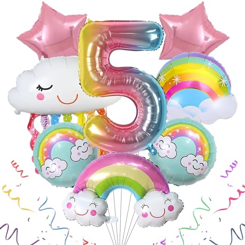 Regenbogen Geburtstagsdeko 5 jahre,SPHERETRON 8 Stück Regenbogen Geburtstagsdeko Luftballons,Regenbogen Deko,Folienballon Regenbogen,Regenbogen Party Deko Mädchen für 5 jahre Kindergeburtstag. von SPHERETRON