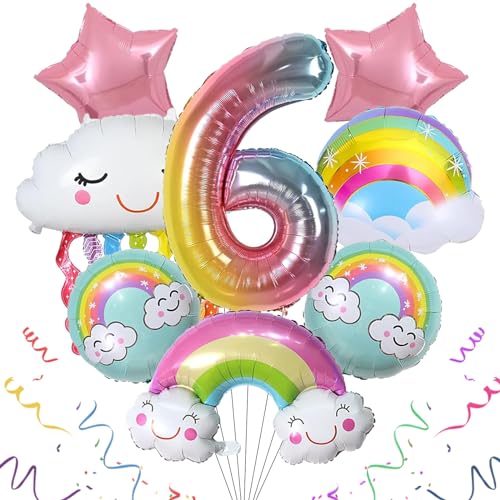 SPHERETRON Regenbogen Geburtstagsdeko 6 jahre,8 Stück Regenbogen Geburtstagsdeko Luftballons,Regenbogen Luftballons,Folienballon Regenbogen,Regenbogen Party Deko Mädchen für 6 jahre Kindergeburtstag. von SPHERETRON