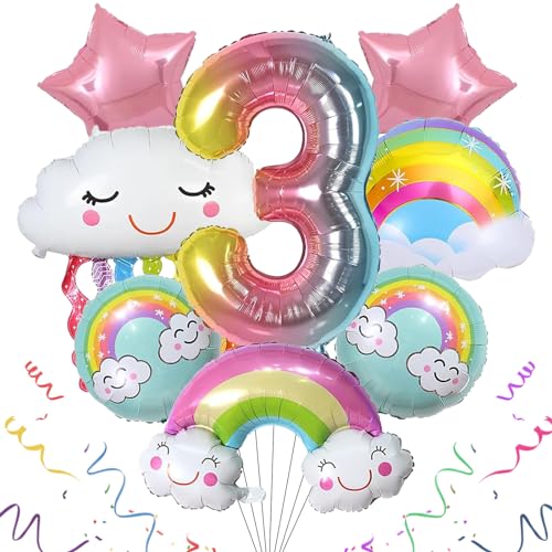 Regenbogen Geburtstagsdeko 3 jahre,SPHERETRON 8 Stück Regenbogen Geburtstagsdeko Luftballons,Folienballon Regenbogen,Regenbogen Party Deko Mädchen,Regenbogen Deko für 3 jahre Kindergeburtstag. von SPHERETRON