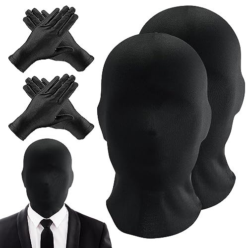 SPHERETRON 2 Stück Vollgesichtsmaske Halloween Kopfmaske Schwarz Gesichtslose Maske Cool mit 2 Schwarz Handschuhes Unisex für Halloween Cosplay von SPHERETRON