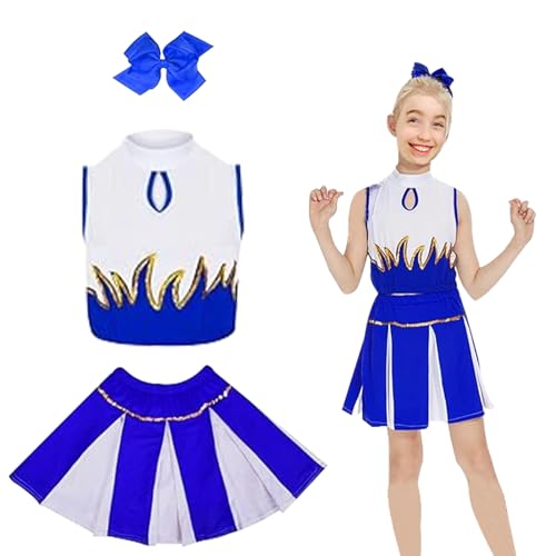 SPHERETRON Cheerleader Kostüm Mädchen Blau,Cheerleader Kostuem Kinder Blau 150,Cheerleader Kostüm Blau Kinder,Cheerleading Kostüm Kinder Blau,Cheerleader Kostüme für Kinder Blau. von SPHERETRON