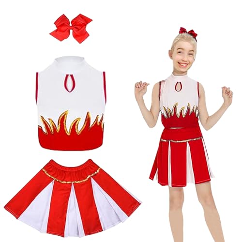 SPHERETRON Cheerleader Kostüm Kinder Rot,Cheerleader Kostüm Mädchen 150 Rot,Cheerleading Kostüm Mädchen,Cheerleader Kostüm Kinder Mädchen,Cheerleader Outfit für Kinder Rot. von SPHERETRON