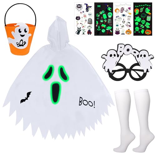 SPHERETRON Gespenst Kostüm Kinder Halloween Kostüm Kinder Geisterkostüm Mit Lustige Handtasche Strümpfe Und Augen Für Halloween Party Fancy Kleid Cosplay Karneval (S) von SPHERETRON